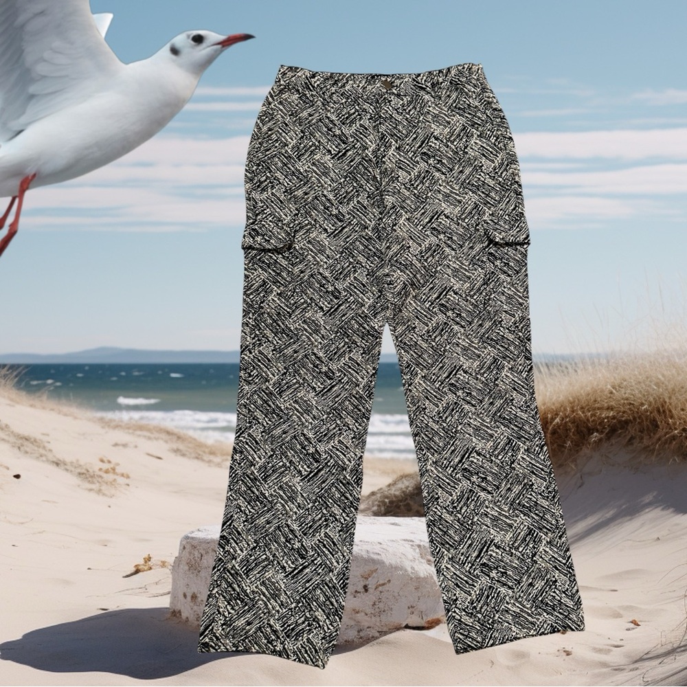 BoohooMan Relaxed Pants Mens 34 Black & White Grunge Hip Hop 6-Pockets Zipper